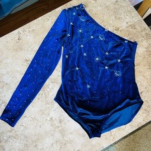 NWOT MANGO Velvet Embroidered Galaxy One Sleeved Body Suit - Size M